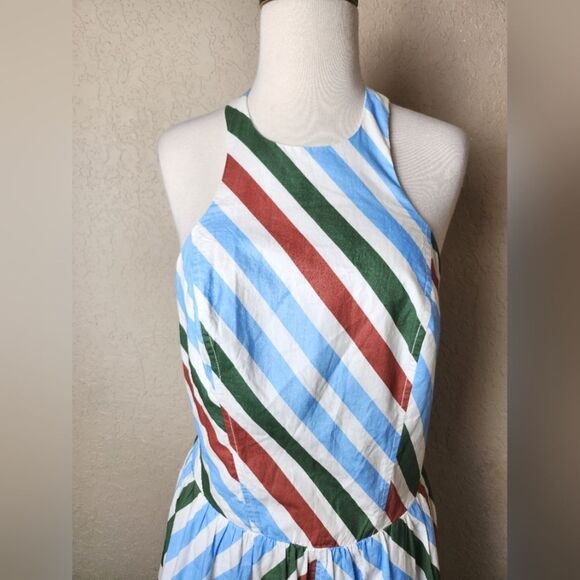 Maeve Anthropologie Halter Midi Sundress Striped Neutral Mot Size M - Picture 6 of 11